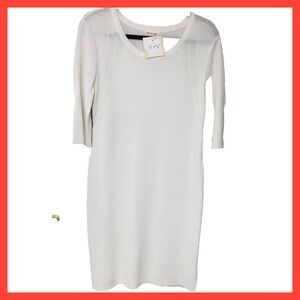 NWT Tea N Rose Womens L Knit Dress Off White Sheath Split 3/4 Bow Sleeves